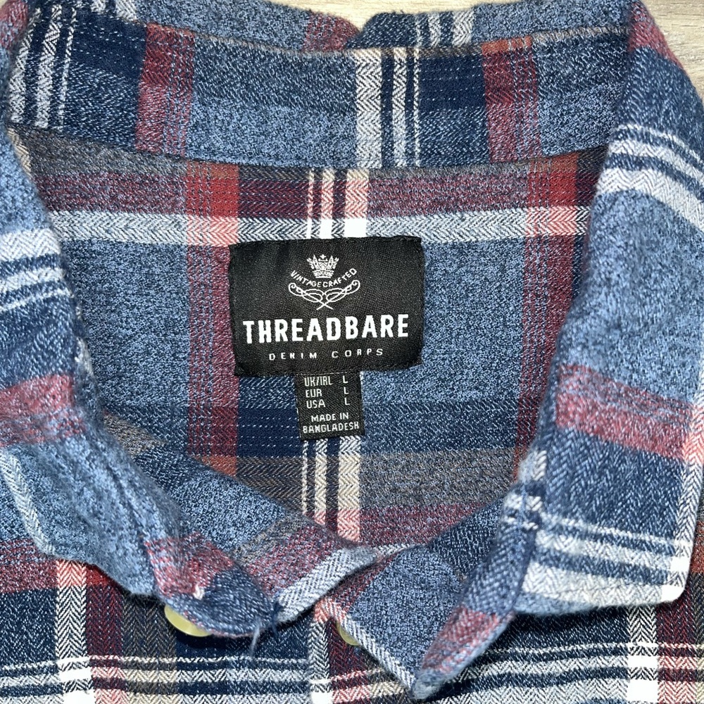 Threadbare Button Down Flannel Shirt Large Blue P… - image 4